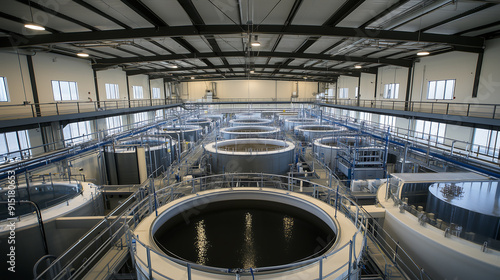 Large Industrial Water Treatment Facility Interior, Recirculatory aquaculture system Tanks