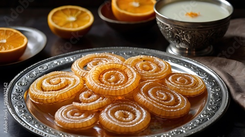 Indian Sweet Jalebi or imarti. Jalebi is one of the most delicious sweets widely used in India. Selective Focus, Selective Focus on Subject, Background BlurTraditional Indian sweet snacks world food 