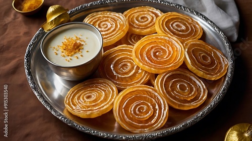 Indian Sweet Jalebi or imarti. Jalebi is one of the most delicious sweets widely used in India. Selective Focus, Selective Focus on Subject, Background BlurTraditional Indian sweet snacks world food 