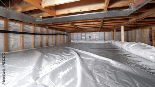 Crawl Space Encapsulated with Thermoregulatory Blankets and Radon Mitigation System - Energy Saving Basement