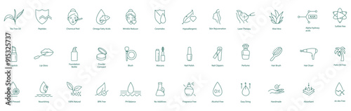 Vector Icons for Comprehensive Beauty Care: Skin Treatments, Makeup, Hair Care, and Natural Ingredients