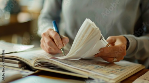 Close-up of a person's hands writing in a notebook.