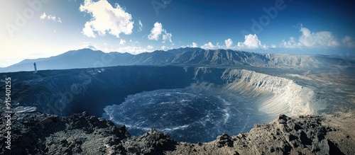 Aso crater viewed from the observatory. with copy space image. Place for adding text or design