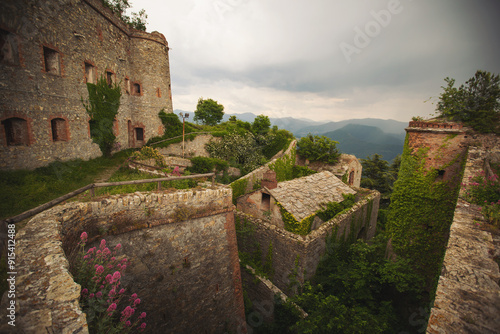 View of Forte Sperone (Sperone Fort) , one of the most important and better preserved structures of the fortifications of Genoa, Italy.