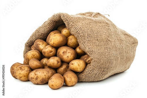 sack of potatoes on white background