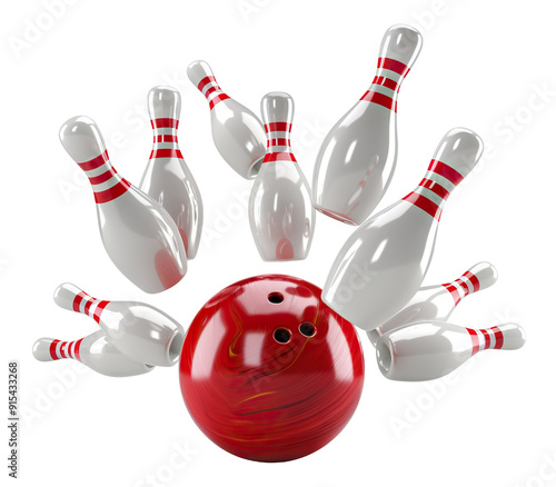 Striking down pins with a bowling ball, cut out