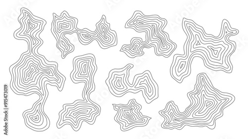 set of hand drawn contour sketches. set of contour vector element. contour background. set of topographic contour background. Topographic map contour background. 