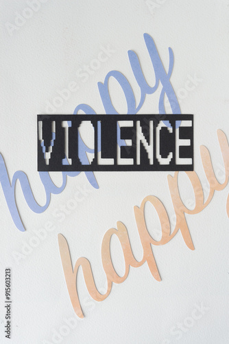 contradictory or paradoxical sign: violence over happy