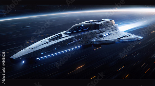 Sleek Starship Racing Through the Cosmos at Hyperspeed