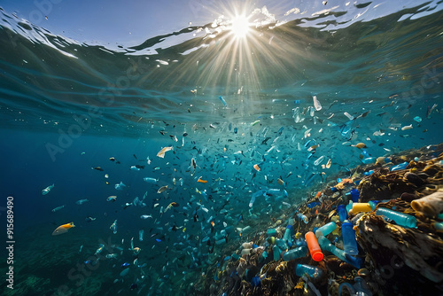 marine pollution plastic bottles and microplastics in open ocean