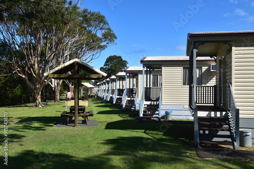 A holiday village consisting of cute little mobile homes / trailers in Australia