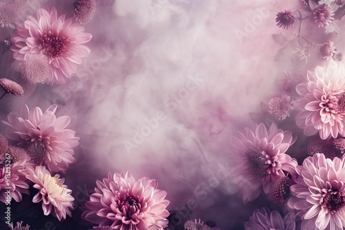 pink and purple chrysanthemums in muted colors with mauve smoke autumn color scheme