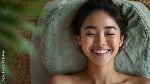 Cheerful Asian Woman Enjoying Body Therapy