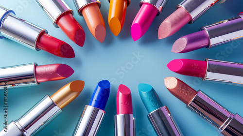 A circular arrangement of various lipstick colors