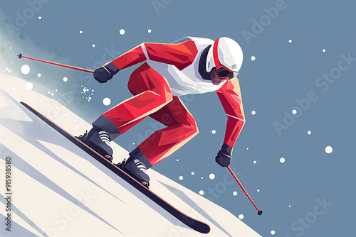 Dynamic Ski Jumper in Action Amidst Majestic Snowy Mountains on a Clear Winter Day