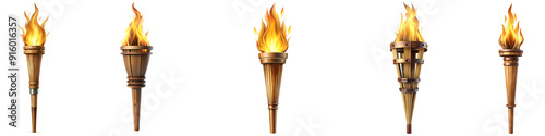 Illustration of a wooden torch fire medieval transparent background PNG file