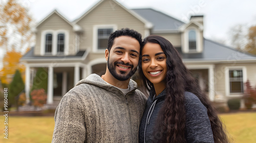 happy biracial diverse couple buying a home