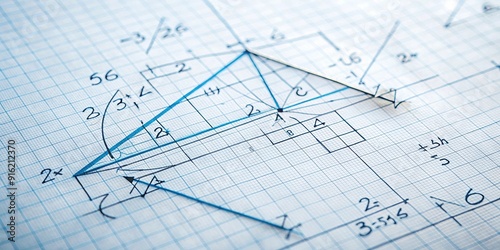 Trigonometry concept with mathematical formulas and equations on white background, trigonometry, math, geometry, angles