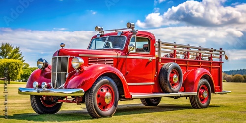 Vintage fire engine parked at a classic car show, vintage, fire engine, antique, red, truck, old-fashioned