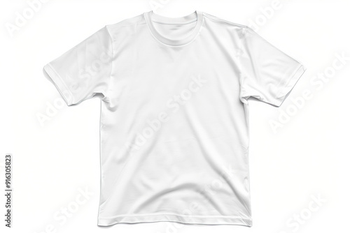 plain white t-shirt, isolated on a white background, showcasing simplicity, versatility, and the essential nature of a staple wardrobe item, perfect for fashion design mockups and minimalist presentat