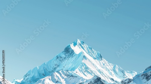 A cool background showcasing a snowy mountain peak under a clear blue sky, the crisp, white snow contrasting with the deep blue of the sky, creating a refreshing and invigorating visual effect