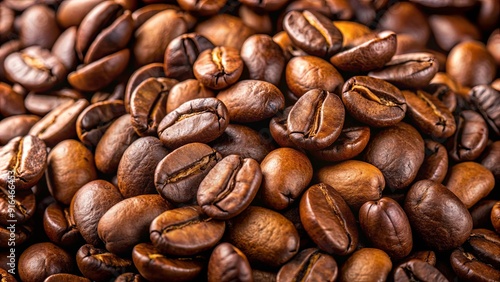 Close-up of a stack of Brazilian black coffee beans, Brazilian, black, coffee, beans, stack, close-up, roasted, aroma, caffeine