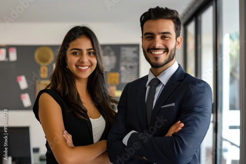 A Latin Lawyers Team Both genders smile at the camera. modern office background advertising scene