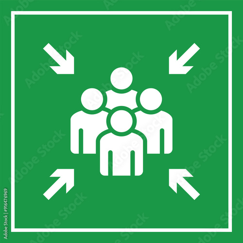 Emergency evacuation assembly point sign isolated vector illustration.