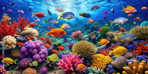 Vibrant tropical coral reef full of colorful fish and marine life, tropical, coral reef, vibrant, colorful