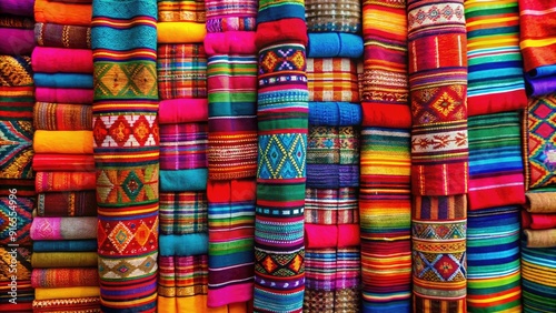 Colorful Latin American textiles representing cultural diversity and tradition, Latin America, textiles, multi-colored