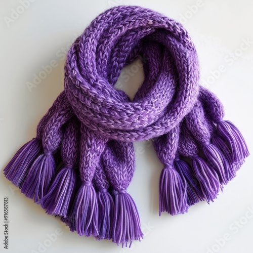 Magenta and purple knitted wool fleece scarf displayed against a white background, showcasing its woven texture and vibrant color 