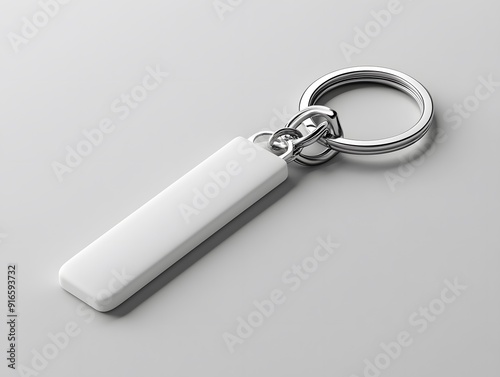 White keychain mockup displayed on a plain surface, emphasizing its sleek and simple design