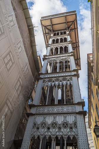 Santa Justa Lift, built in 1902 to connect the lower streets of the Baixa with Carmo Square. Lisbon, Portugal