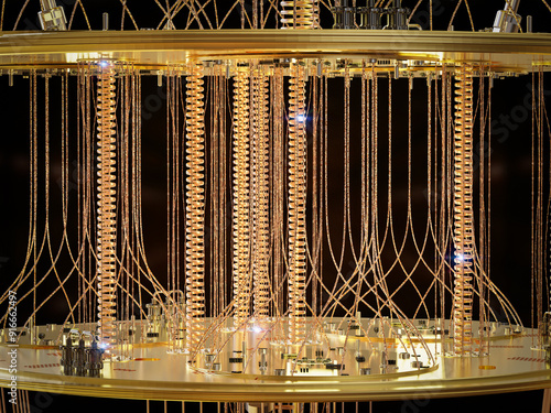 Golden quantum computer machine close up