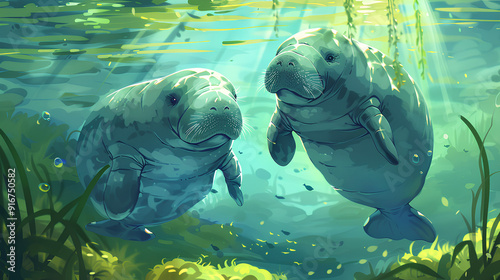 cute manatees animation