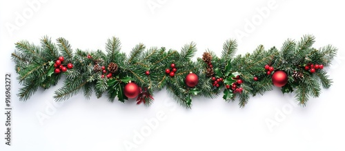 Christmas garland on a white background. with copy space image. Place for adding text or design