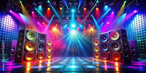 Disco club party audio speaker in vivid CG , disco, club, party, audio, speaker, CG,, music, dance, night