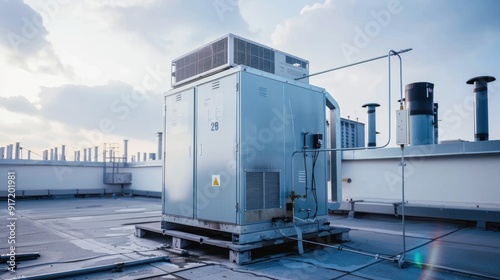 HVAC unit installed on rooftop of commercial building