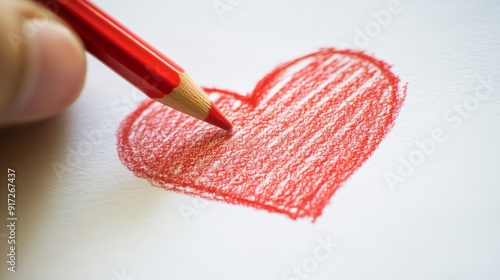 An illustration of a hand drawing a heart with a red crayon on paper