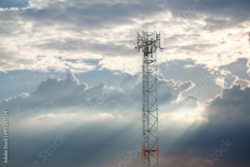 Communication tower top. Radio antenna Tower