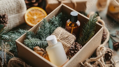 Self care package, seasonal gift box with zero waste organic cosmetics products for men. Personalized eco friendly basket for family and friends for thankgiving, christmas, fathers day