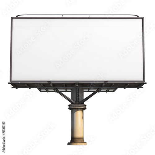 An empty billboard ready for advertisement, featuring a clean white background and a sturdy black frame. transparent background