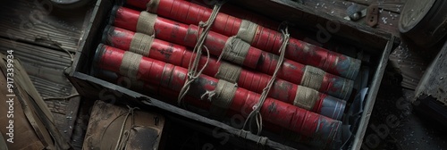 Container of explosive dynamite rods