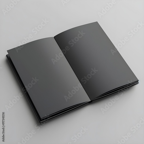 An open blank book displayed on a grey background, symbolizing potential and creativity.