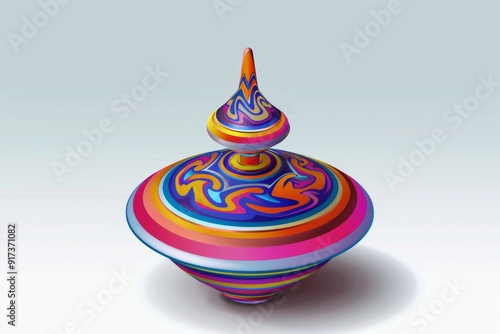 A spinning top with colorful patterns.