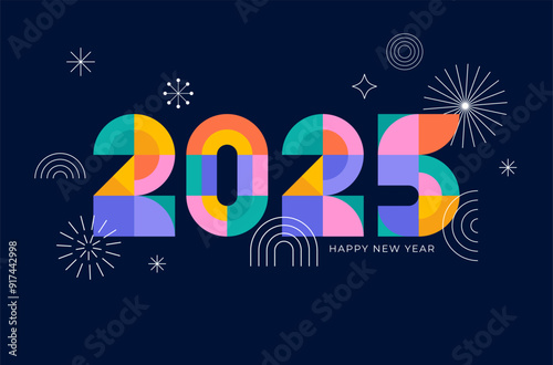 Happy New Year 2025. Geometrical modern style design, concept illustration, banner, poster and background