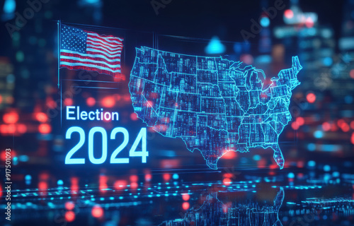 American flag showing the text "ELECTION 2024", image concept of the USA presidential election 