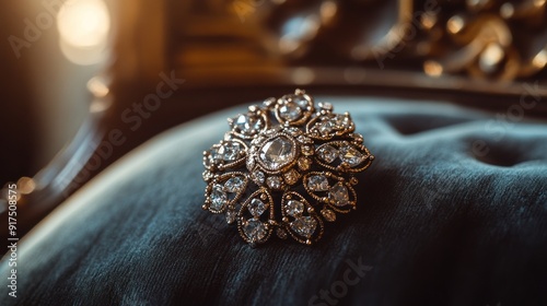 Diamond Brooch on Blue Velvet