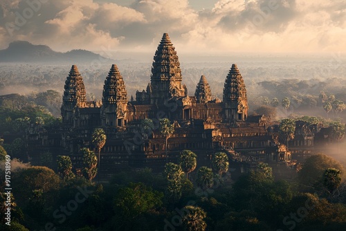 Iconic angkor wat temple at sunrise in siem reap, cambodia famous ancient temple photography