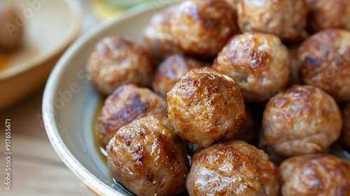 delicious tendon and tennes meatballs cooking in a pan. Generative Ai